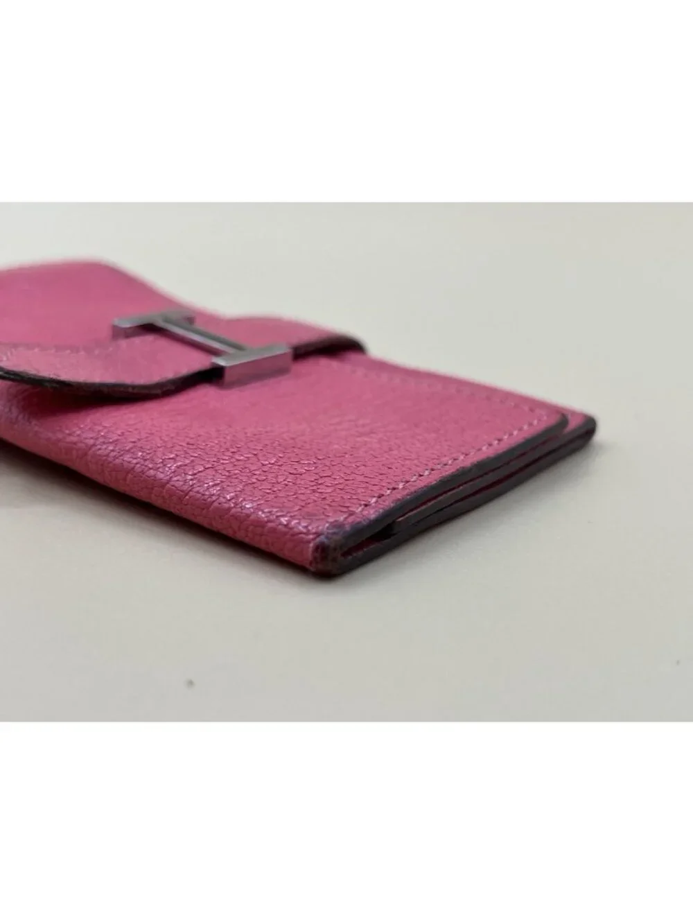 Hermes Bearn Key Case Holder Pink Rose Epsom Leather Silver H Clasp Made in Fran